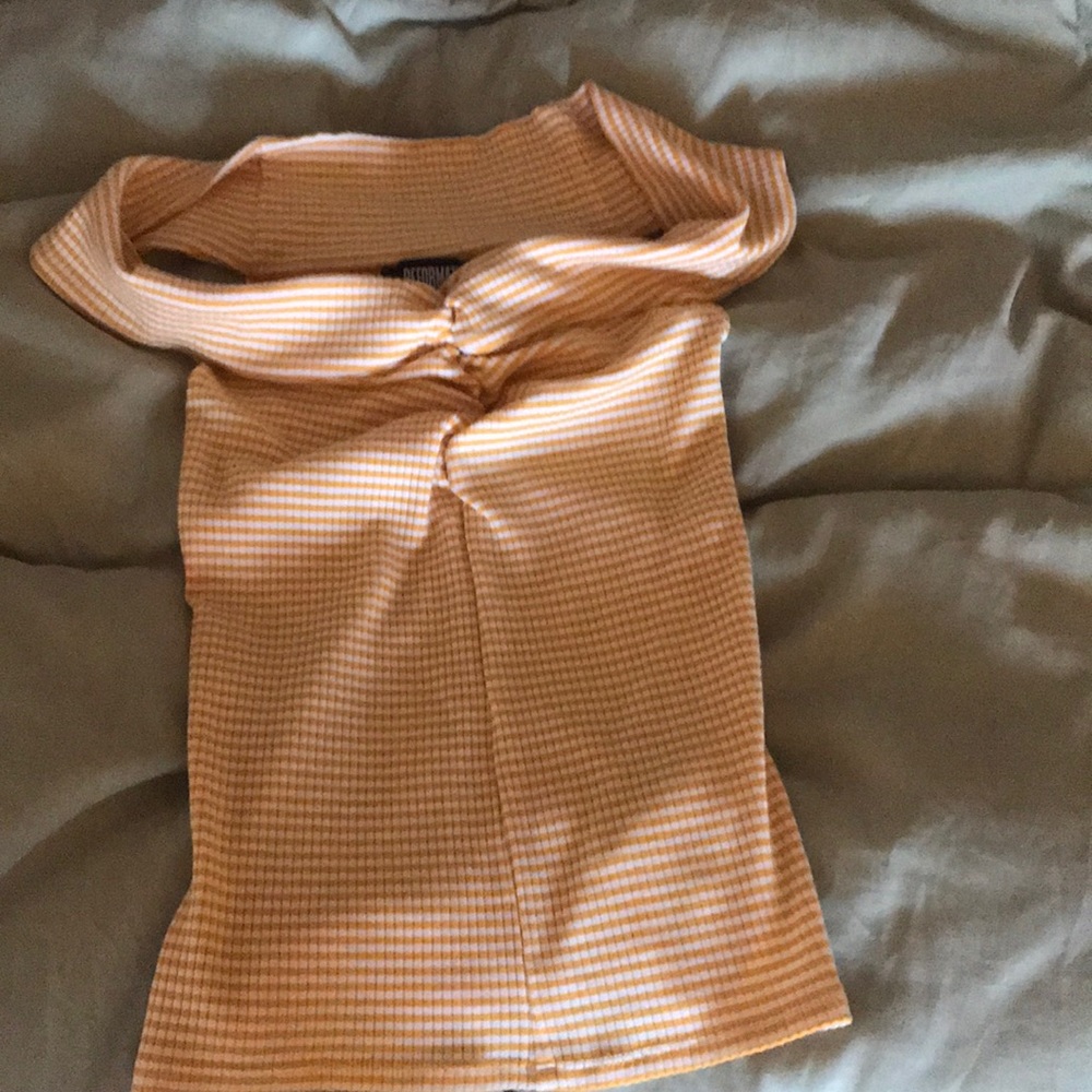 Off the shoulder yellow stripped shirt